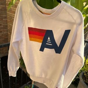 Aviator Nation White Sweater with Blue and Red Stripes